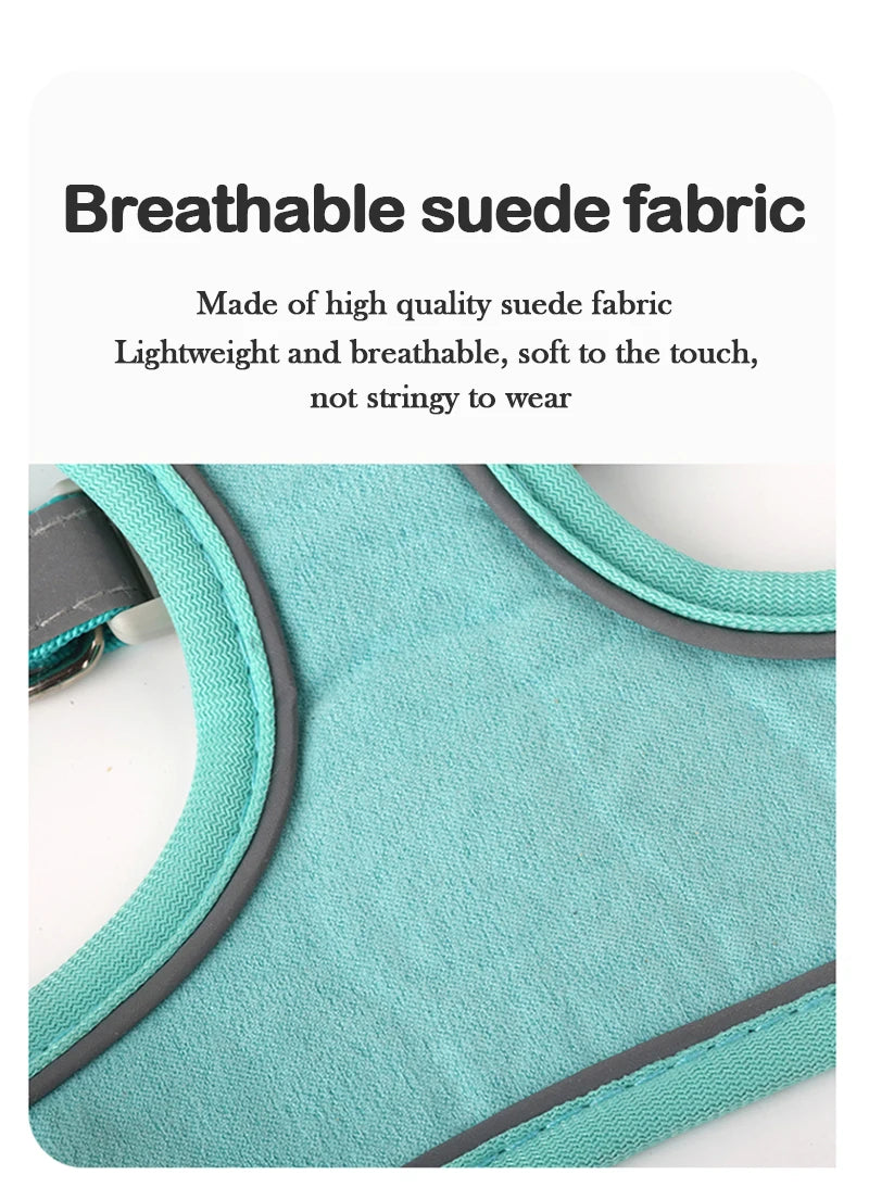 Pet Suede Chest Harness Vest Dog Strap Reflective Leash Retractable For Small Light And Convenientn
