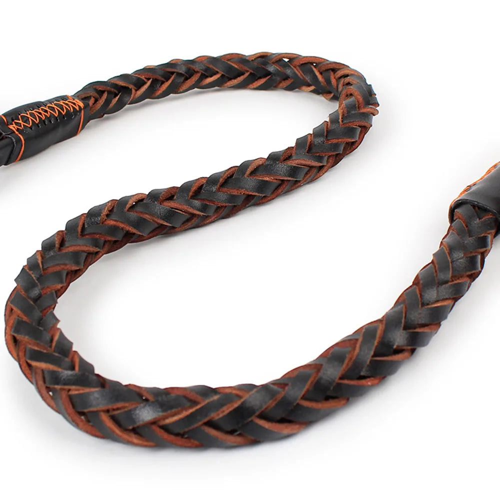 No Pull Leather Dog Leash Durable Cowhide Braided Dog Leash Buffer Spring Design for Training Walking Large and Medium Dogs Pets
