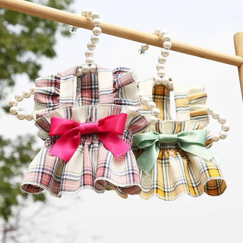 Plaid Dog Dress Cute Princess Dresses Cat Plaid Vest Small and Medium-sized Pet Clothing Classical Style Printed Pattern Clothes