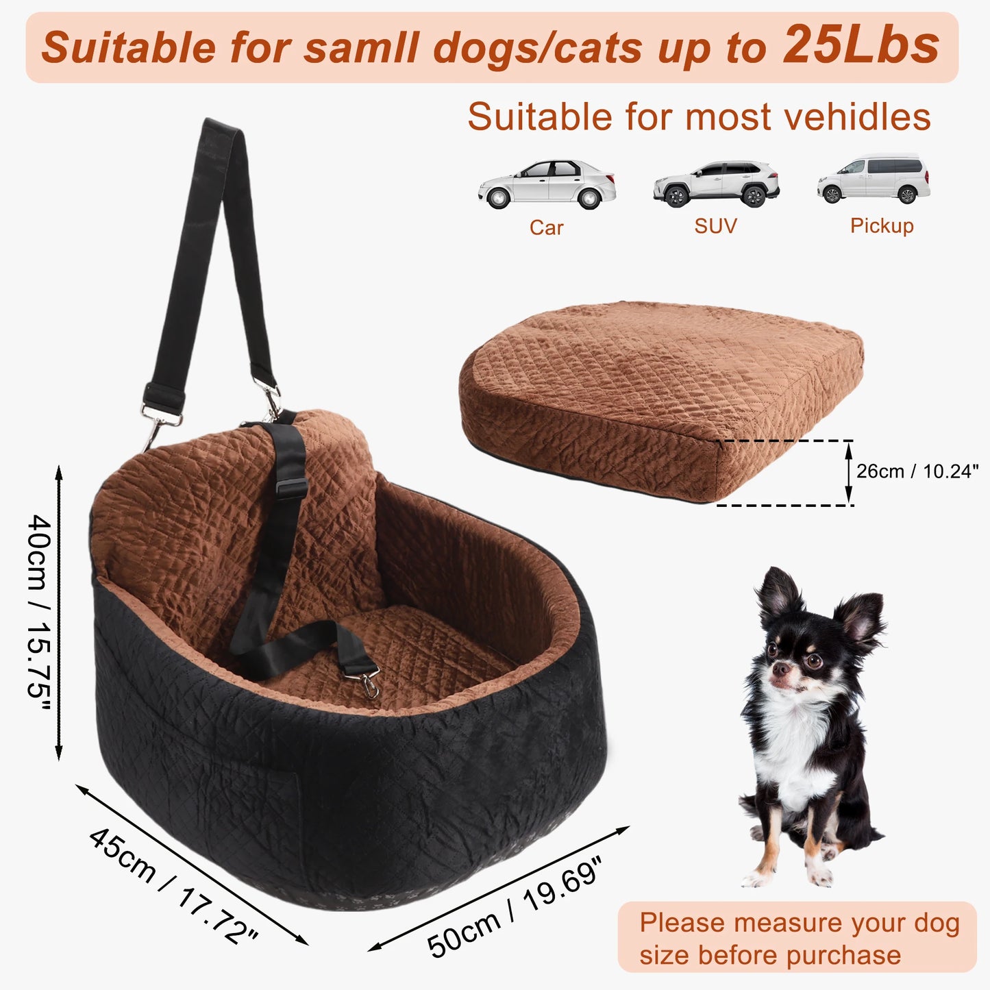 UXCELL Fashion Dog Car Seat Casual Solid Dog Beds Mats for Small Medium Dog Removable Safe Comfortable Travel Dog Supplies