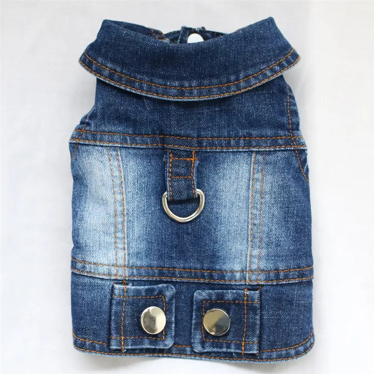 Dark Washed Dog Denim Jacket for Small Medium Dogs, Puppy Sleeveless Jeans Coat with D Ring Chihuahua Yorkie Clothes Pet Apparel