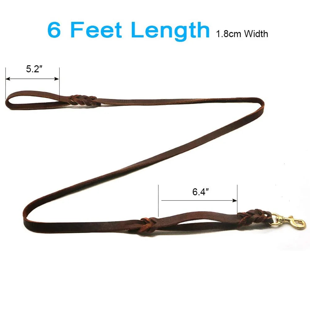 Braided Leather Dog Leash with Traffic Handle Two Handles Leather Dog Leash Leads for Training Bulldog Pit-bull Pet Dog Supplies