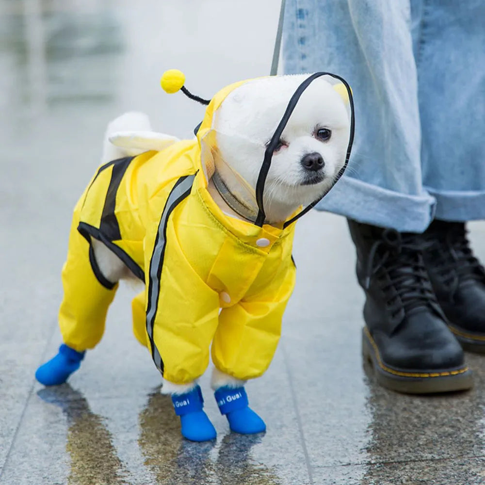 Small Dog All-Body Waterproof Raincoat Funny Animal Shaped Pet Puppy Raincoat Dog Rain Coat Hooded Clothing Outdoor Reflective