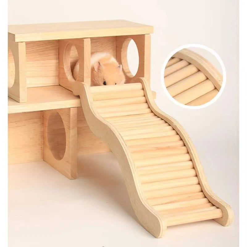 Smooth Hamster Hideaway Wooden Hamster House with Climbing Ladder Small Pet Castle Arch Bridge for Dwarf Mice Gerbils Small Pets