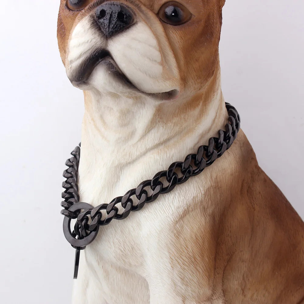 Dog Chain Collar Silvery Golden 15MM Width Cuban Link Chain for Dogs Strong Smooth Stainless Steel Metal Pet Training Slip Chain