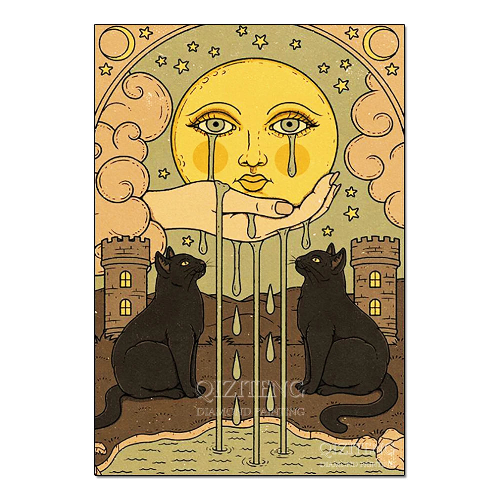 Tarot Cards Cat 5D Diamond Painting Cute Raccoon Full Diamond Cross Stitch Cartoon Animal Embroidery Mosaic Art Home Decoration