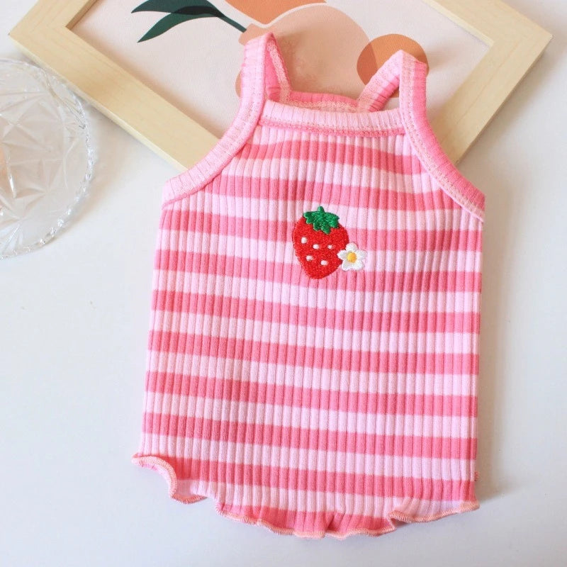 Flower Embroidery Pet Vest for Small Dogs Sweet Summer Striped Teddy Bear Cat Clothes Soft Cotton Designer Puppy Kitten T Shirt