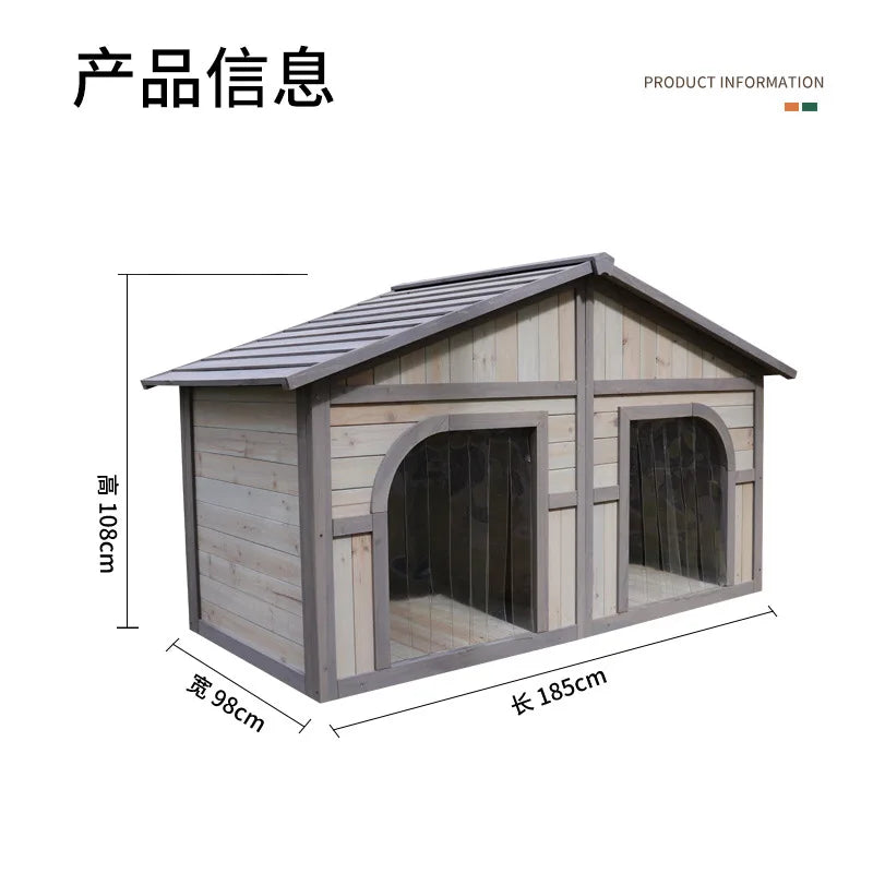Solid wood dog house dog villa wooden kennel waterproof and rainproof outdoor large kennel dog house type pet