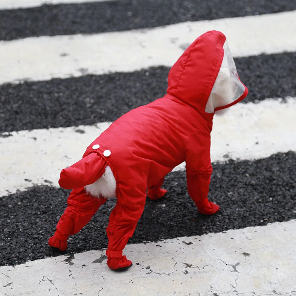 Small Dog Raincoat Hooded Pet Rain Wear Waterproof Teddy Poncho with Rain Boots Adjustable Puppy Dog Full Body Coverage with Hat