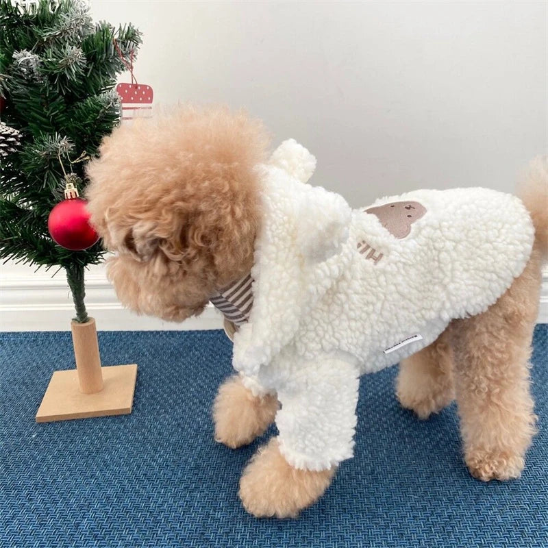 Super Warm Pet Winter Clothes Cosplay Costume Bear Shaped Outfits for Small Medium Puppy New Year Double Fleece Cat Clothing