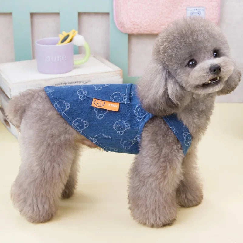 Dog Denim Dress for Small Dogs, Dark Wash Jeans Vest Tutu Skirts with Leash D-ring,Summer Clothes Yorkie Chihuahua Pet Apparel