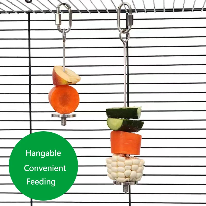 Stainless Steel Pet birdParrot Feeder Fruit Corn Fork Toys Chicken Vegetables Holder Hang Cage Feeding Stick Feeder Accessories