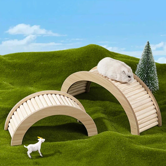 Smooth Hamster Hideaway Wooden Hamster House with Climbing Ladder Small Pet Castle Arch Bridge for Dwarf Mice Gerbils Small Pets