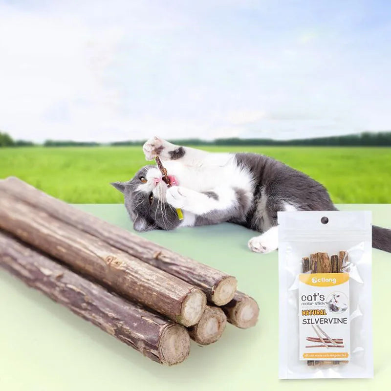 4pcs/Lot Pure Natural Catnip Stick Pet Toys For Cats Molar Toothpaste Branch Cleaning Teeth Silvervine Cat Snacks Sticks
