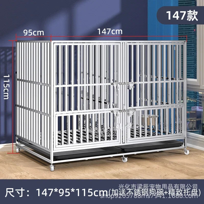 Stainless steel dog cage with partition mother and child cage square tube double cage large pet golden retriever ken
