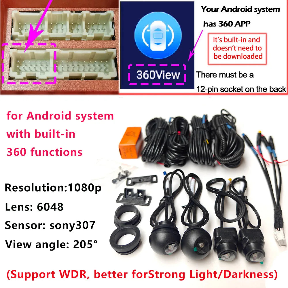 1080P 360° Panoramic Camera HD Rear / Front / Left / Right 3D 360 Bird View Panoramic Accessories For Car Android Radio