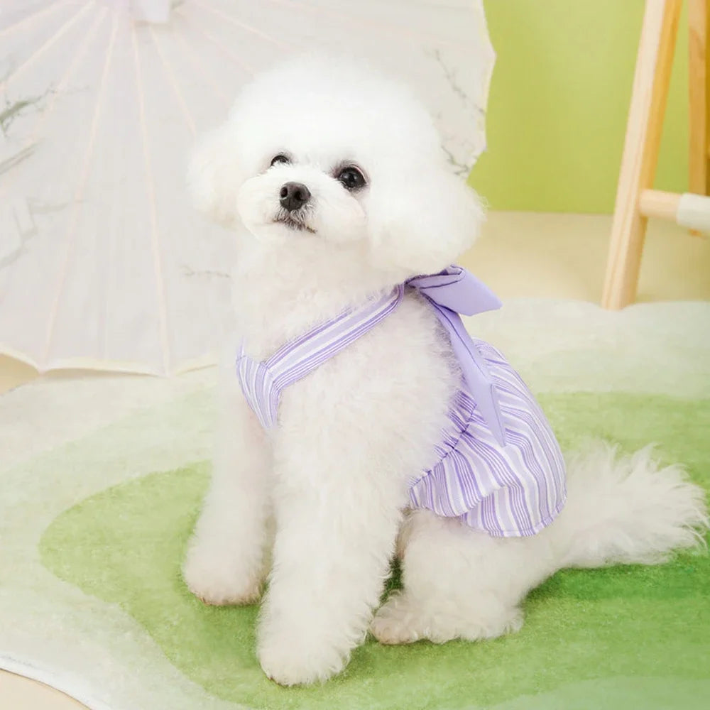 Summer Puppy Dog Skirt Dress with Buckle Sweet Stripe Pet Clothes for Small Dogs Pinscher Maltese mascotas Dresses disfraz perro