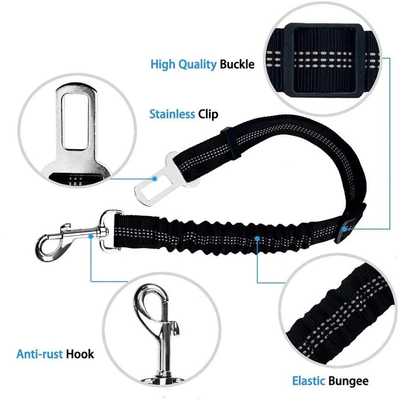 Adjustable Dog Seatbelt for Small Medium Large Dogs with Elastic Shock Absorbing Bungee Buffer Reflective Safety Dog Car Harness