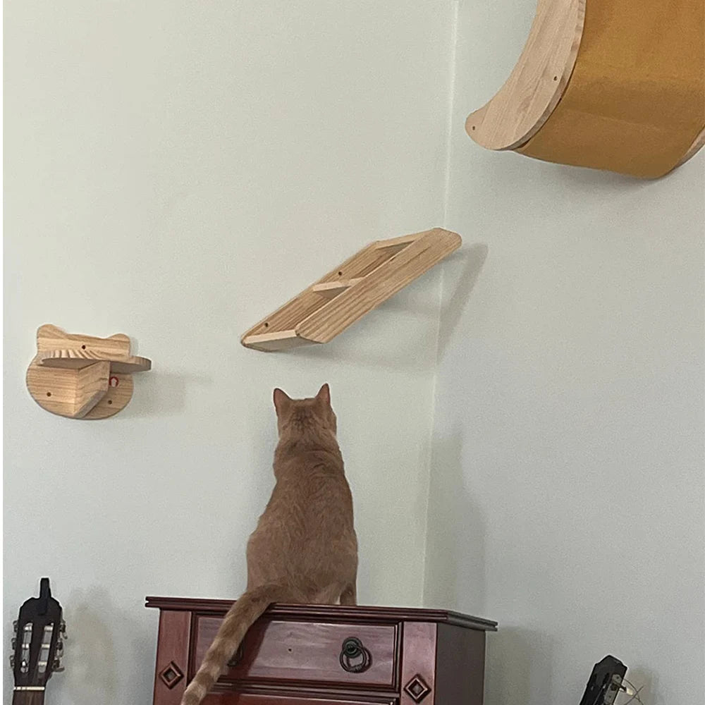 Cat Climbing Shelves Cat Tree Tower Wooden Hammock With Jumping Platform and Ladders for Cat Sleeping and Playing Cats Furniture
