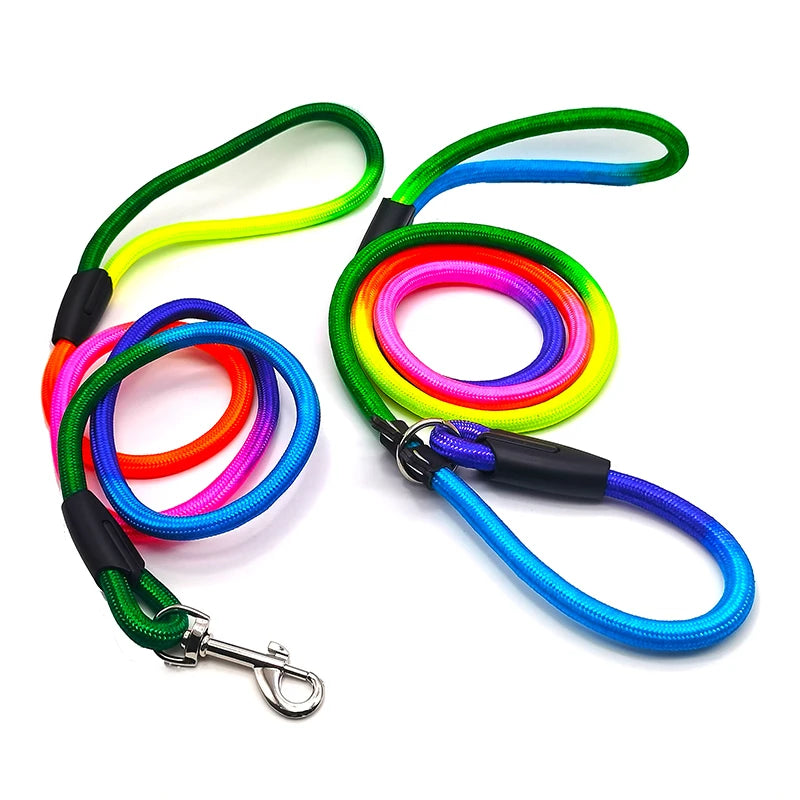 1Pcs Rainbow Nylon Dog Leash Training Dog Personalized Leash Lead Strap Collar 130cm High Quality Dog Harness Color Randomly