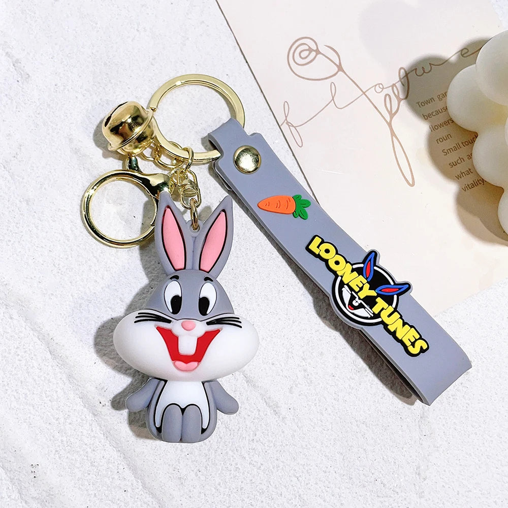 Cartoon Bugs Bunny Doll Keychain Cute Tweety Bird Daffy Duck Porky Pig Key Rings Pendant Accessories for Kids Birthday Gifts
