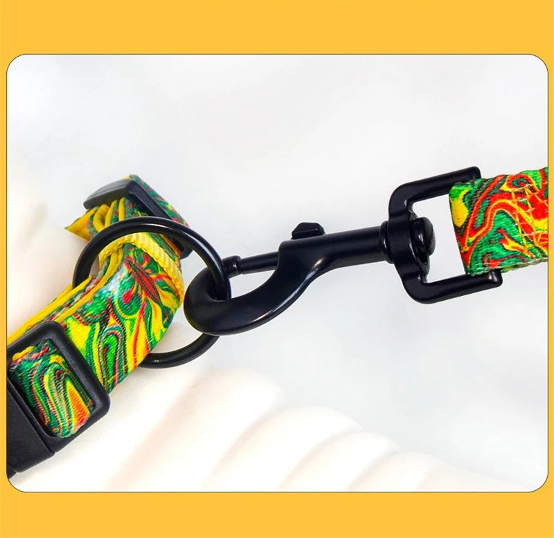 Adjustable Pet Dog Collars Color Graffiti Soft Cotton Leash Accessories Walking Exercise Safety French Bulldog Puppy Chain