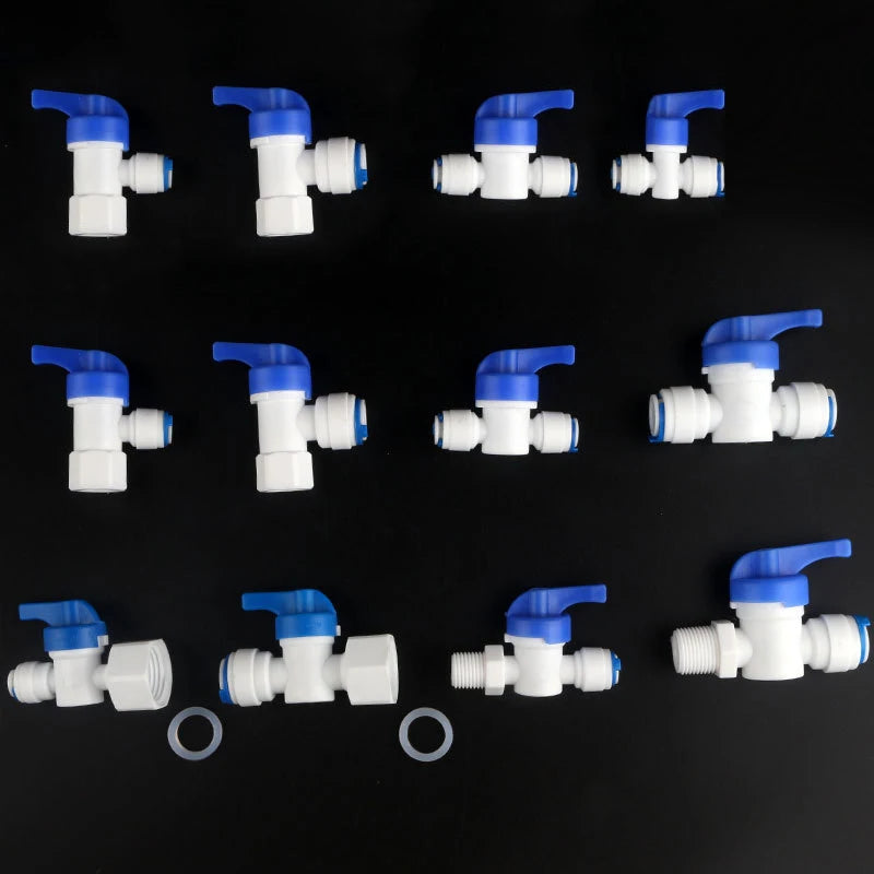 1Pcs Aquarium Fitting RO Water Straight Plastic Ball Valve with Quick Connect 1/4' 3/8' OD Hose Male Reverse Osmosis Connector