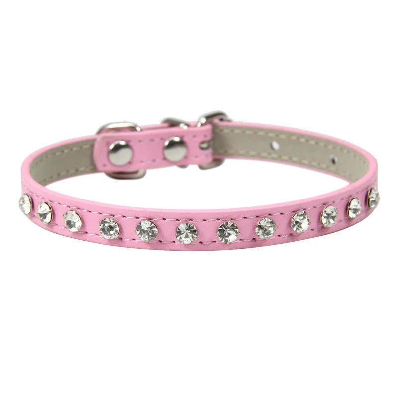 Zircon Band Pet Dog Collar Durable Leather Fancy Necklace for Medium Puppy Outdoor Solid Color Golden Retriever Neck Accessories