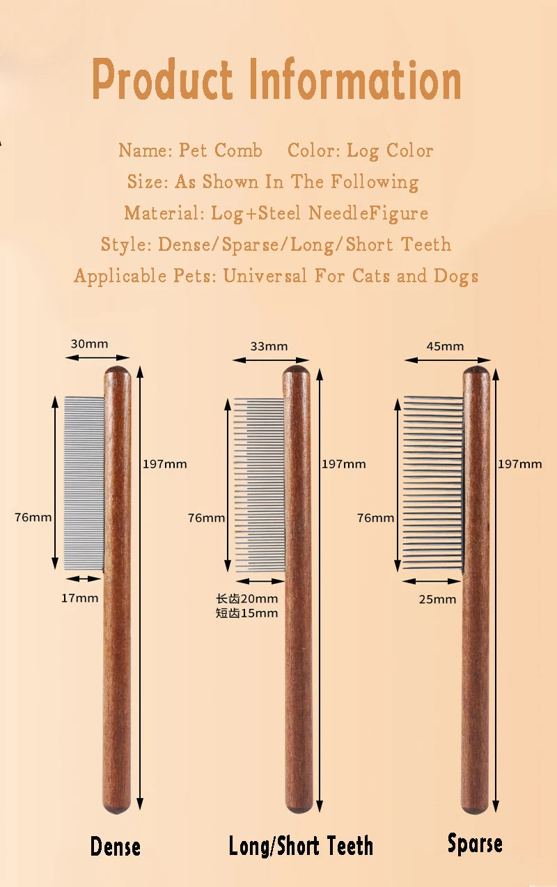 Cat Comb Stainless Steel Pet Hair Remover Wooden Handle Cat Hair Comb Pet Grooming Massage Dog Brush Cleaning Tool Pets Supplies