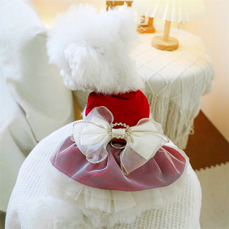 Sweet Princess Female Puppy Summer Clothes Wedding Party Dress for Dogs White Lace French Bulldog Small Medium Pet Cat Clothing