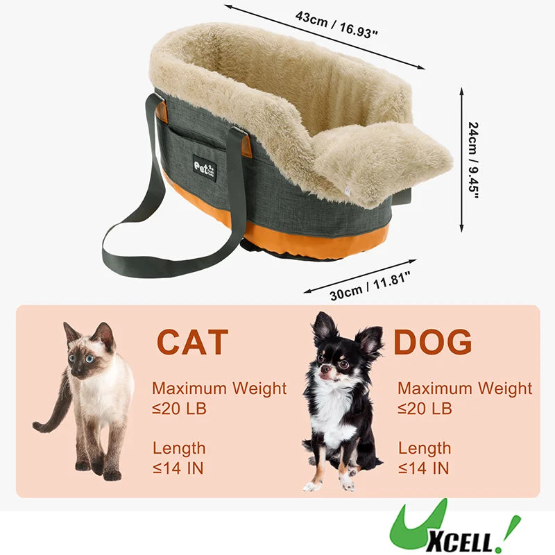UXCELL Console Dog Car Seat Dog Beds Dog Mats Portable Booster Washable Front Seats for Small Pets Warm Sofa for Dogs Cats