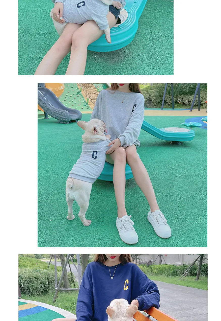 The New Pet Clothes Dog Costume Embroidery Crew Neck Parent-child Wear Spring and Autumn Pure Cotton Three Colors Seven Sizes