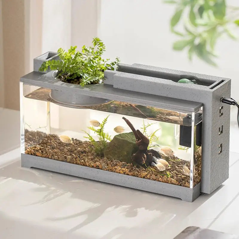 Mini Fish tank Retro Decorative Quiet Desk Aquarium With Water Pump For Turtle Reptile Shrimp Moss Crab Betta office desk decor