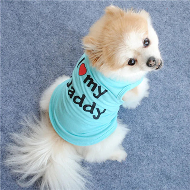 Small Dog Clothes Soft Cotton Puppy Shirt Classic Daddy Mommy Printed T-shirt Pet Vest Clothing for Cats Chihuahua Dog Apparel