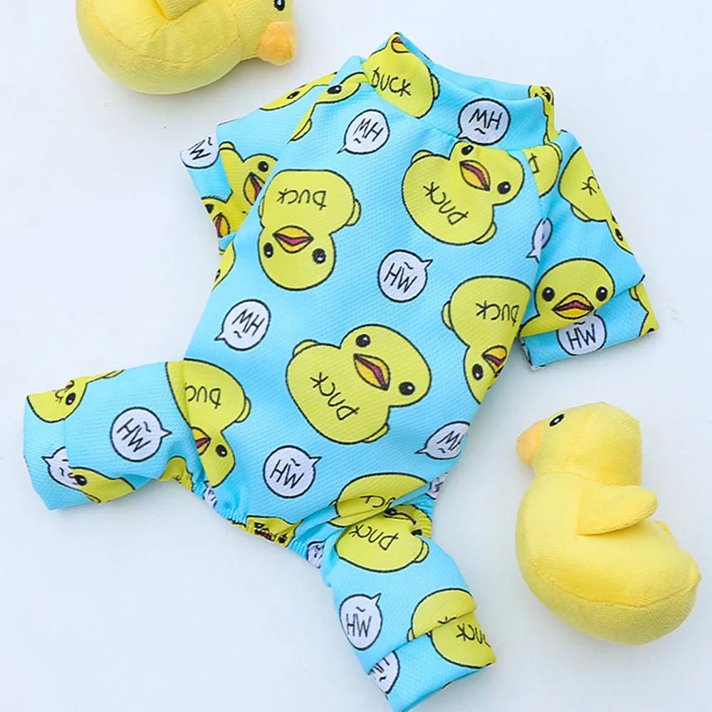 Dog Jumpsuit Puppy Dog Onesies Clothes Cat Dog Soft Pajamas Cute Duck Printed Pet Shirt Bodysuits for Teddy Pomeranian Apparel
