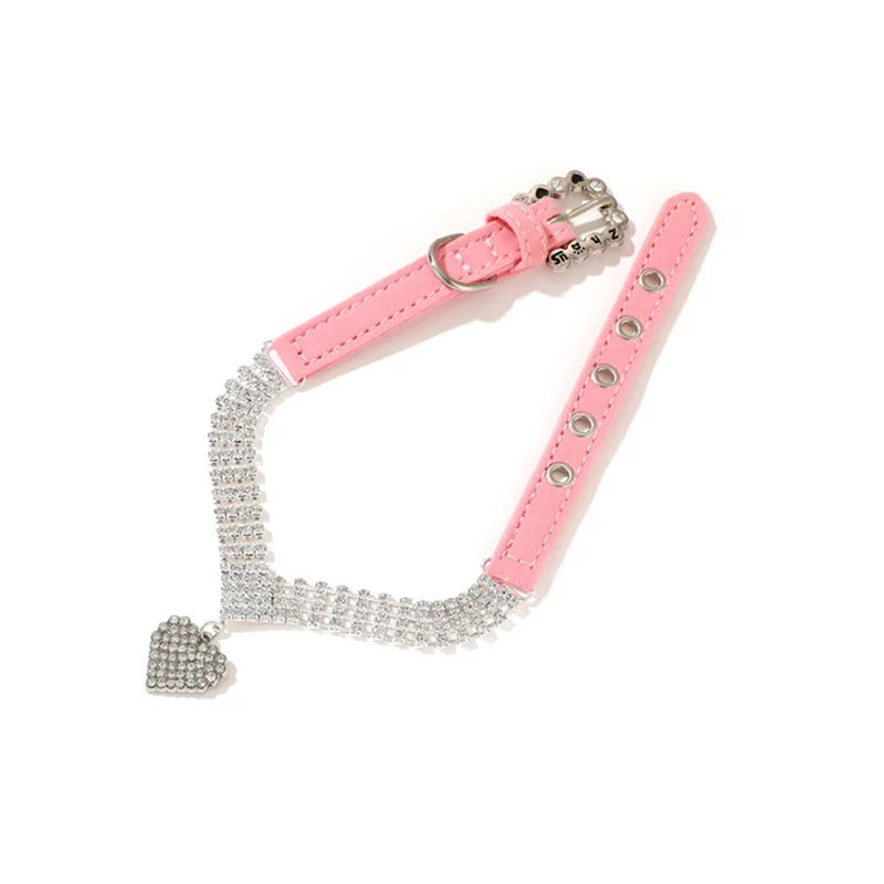 Luxury Rhinestone Dog Collar for Small Dogs Cats, Soft Sueded Puppy Collar Diamond Cat Necklace Crystal Jewelry Pet Accessories