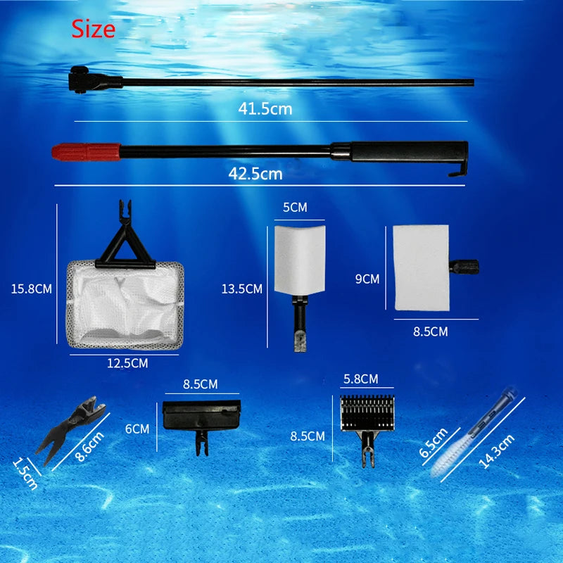 7in1 Aquarium Fish Tanks Cleaning Tools Kit Algae Tank Cleaner Set Aquarium Cleaner Fish Tank Net Scraper Sponge accessories
