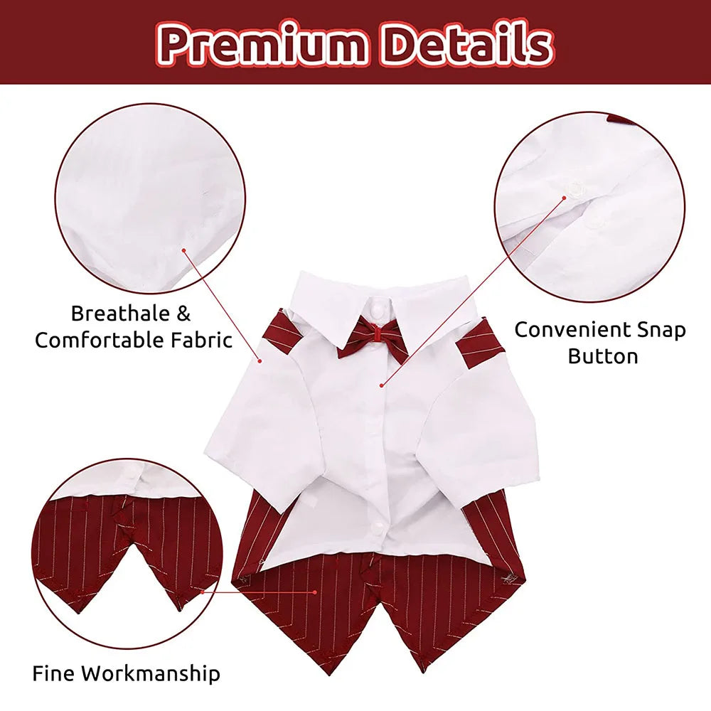 Dog Tuxedo Formal Dog Suit Shirt with Bow Tie Pet Stripe Suit for Wedding Birthday Party Puppy Prince Costume for French Bulldog