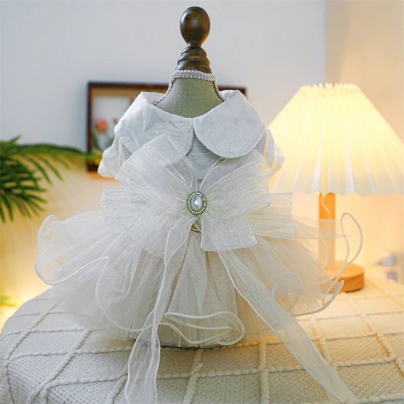 Sweet Princess Female Puppy Summer Clothes Wedding Party Dress for Dogs White Lace French Bulldog Small Medium Pet Cat Clothing