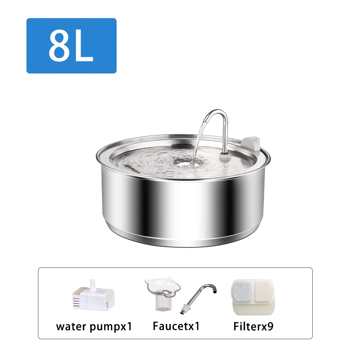 8L Large capacity stainless steel water dispenser with Sensor for dogs cats,Dog water fountain,Dog Cat Pet Water Feeder Bowl