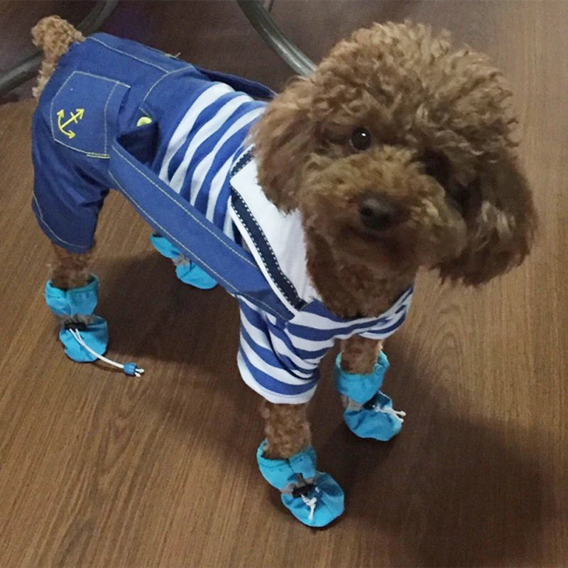 Anchor Navy Costume Dog Jumpsuit for Small Dogs, Puppy Stripe Shirt with Pants Overalls Seaman Outfits Autumn Chihuahua Clothes