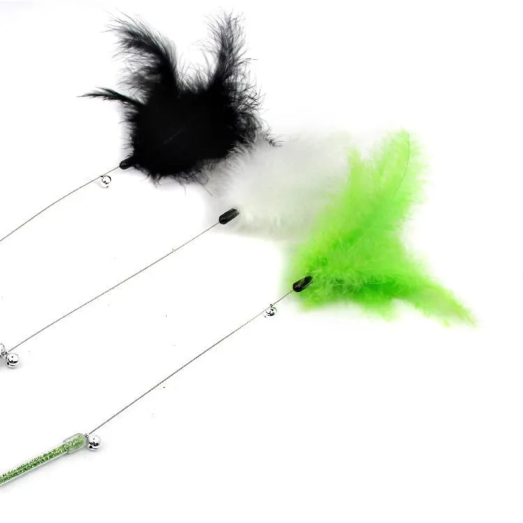 Cat Toy Cat Teaser Sticks Steel Wire Cat Teaser Rod Bell Feather Ball Chicken Feather Cat Teaser Rod Plastic Cat Toys