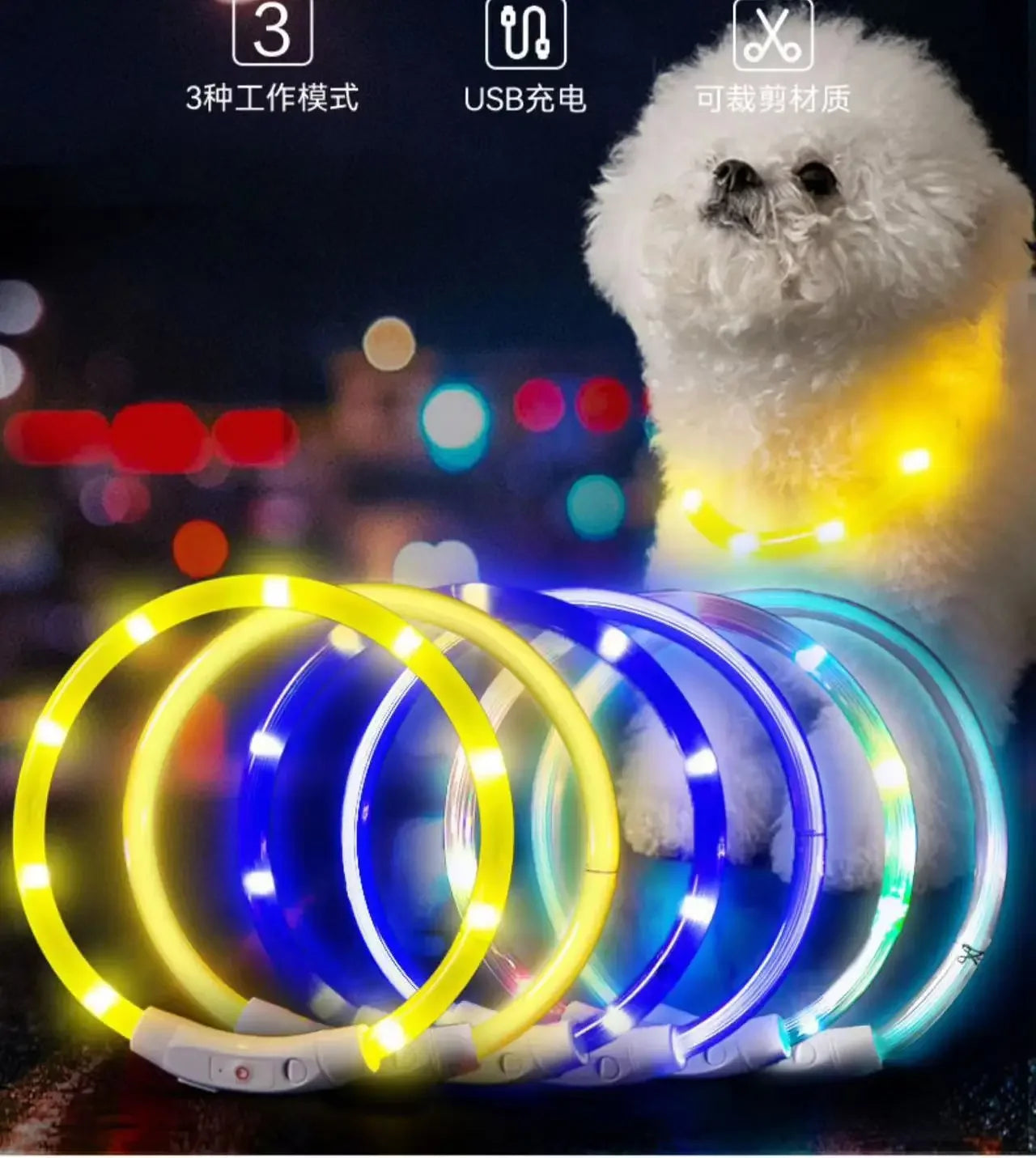 Pet Dog Led Light Collar Luminous Anti-Lost Dog Collar USB Rechargeable Dog Necklace Collar