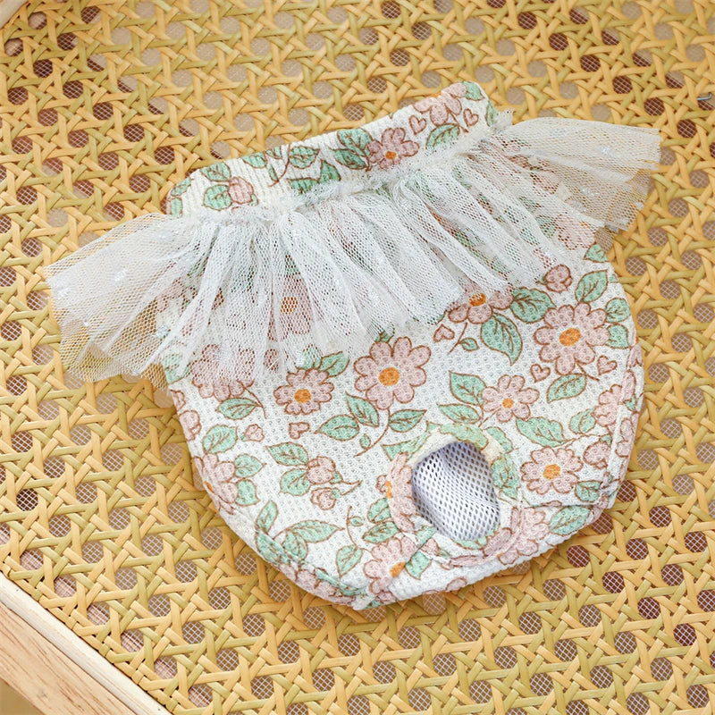 Floral Pet Dog Physiological Pants Cute Plaid Dress Lace Female Teddy Yorkshire Cats Shorts Breathable Cotton Small Dog Clothes