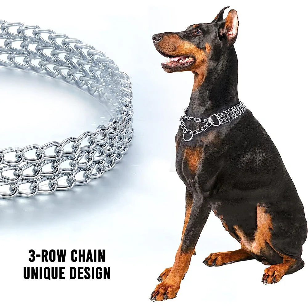 Dog Choker Collar No Pull Dog Collar Martingale Collar Seamless Die-Casting Three Row Chain Dog Collar for Dogs Training Walking