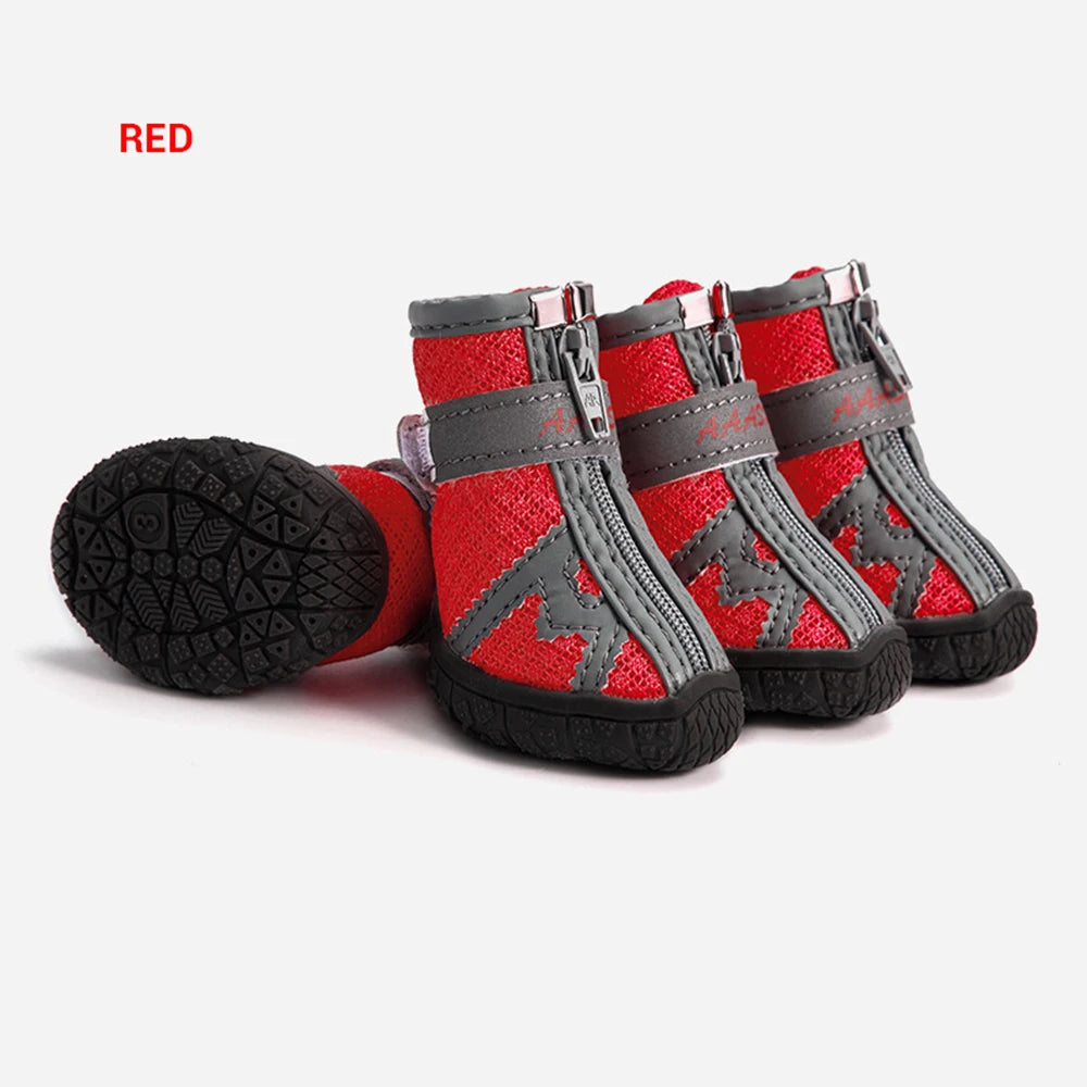 4pcs Waterproof Dog Shoes Anti-slip Rain Boots Footwear Protector Breathable Reflective Booties for Small Dogs Pet Puppy Socks