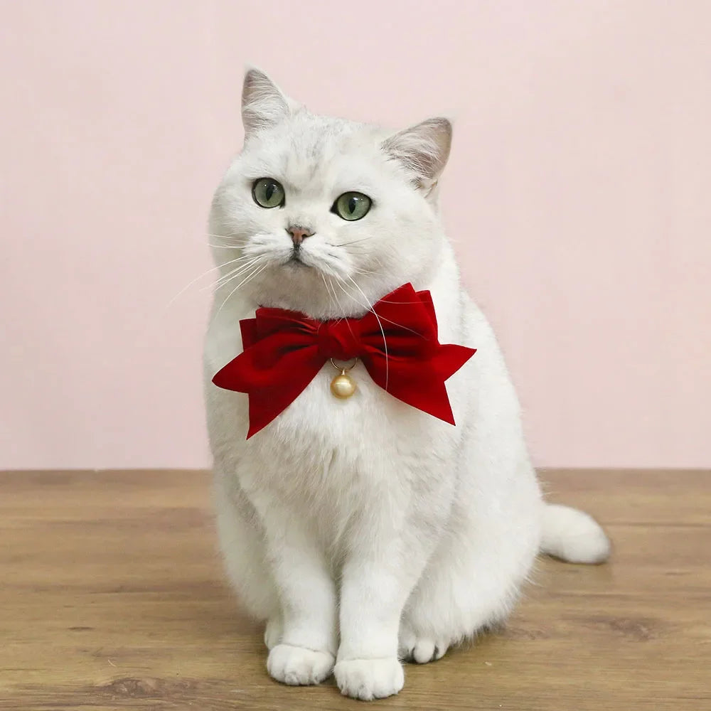 Soft Velvet Cat Collar Breakaway Puppy Kitten Collar Red Pink Bow Small Dog Collar Adjustable Safety Buckle Cat Bow Pet Supplies