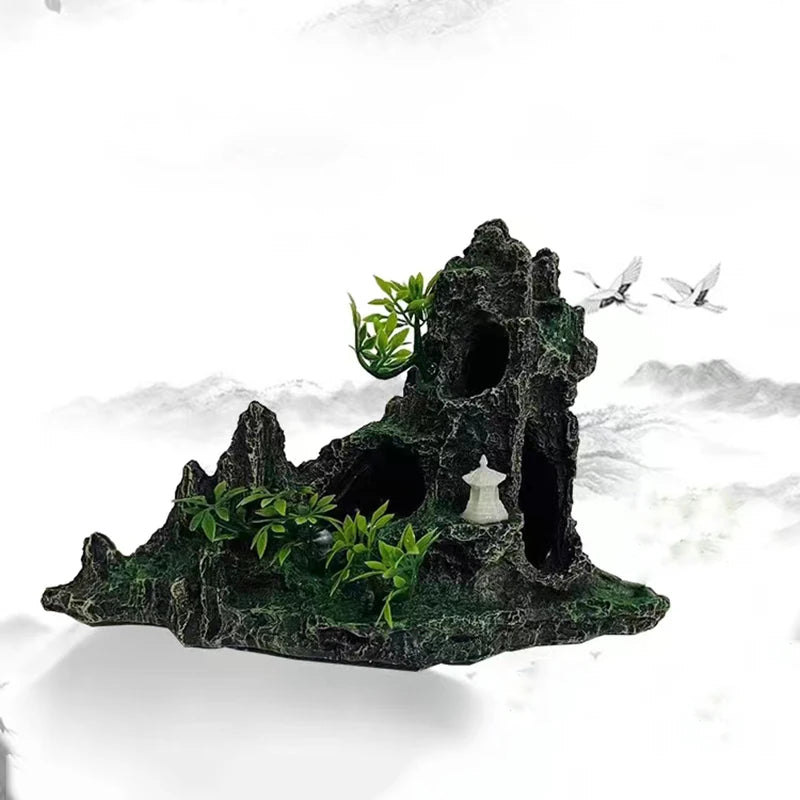 Resin Aquarium Rockery Mountain Decoration Artificial View Rock Cave Stone Tree Fish Tank Ornament Pet Supplies Home Decor