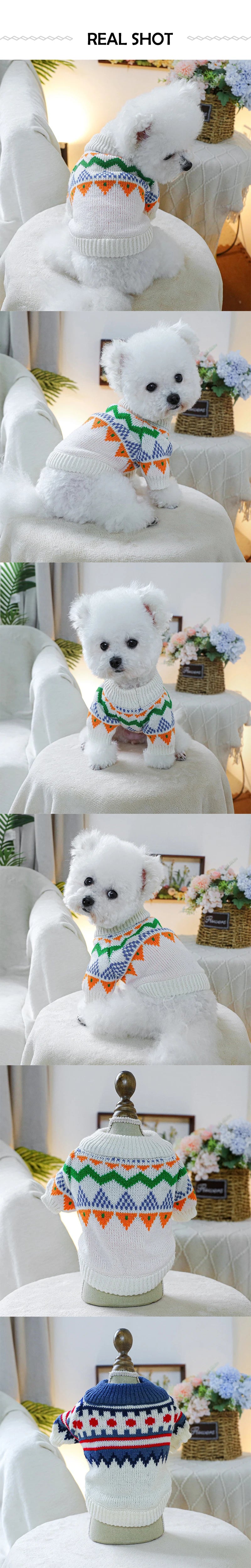 Fair Isle Colorized Pet Dog Sweater Warm Winter Wool Knitting Sweatshirt for Puppy New Year Outdoor Unisex Overalls Pet Clothing