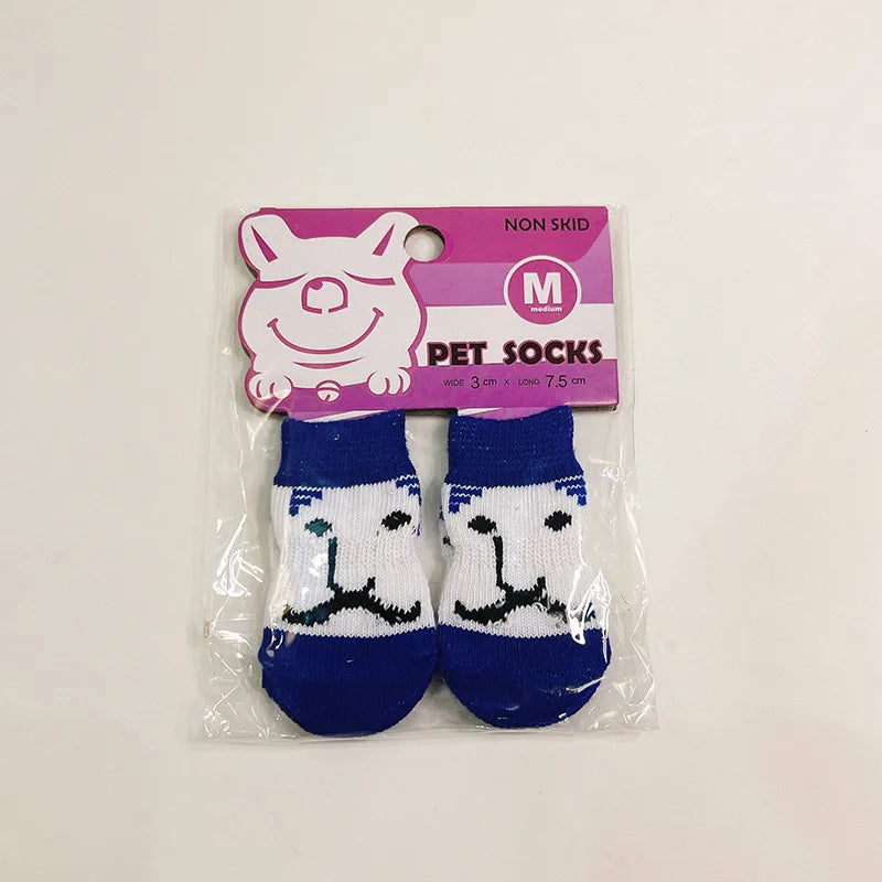 Outdoor Cartoon Shoes for Small Dogs 4pcs/Set Winter Cotton Knit Socks French Bulldog Foot Protector Anti-Slip Pet Accessories